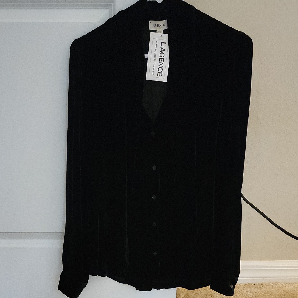 L'AGENCE Midnight Black Velvet Blouse NWT